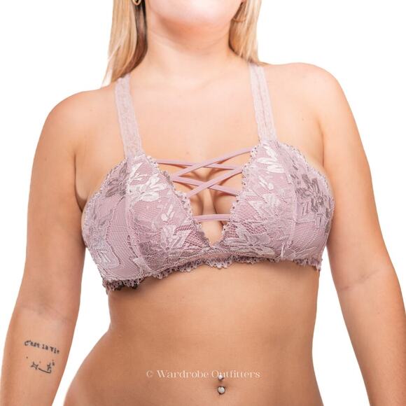 Lavender Floral Lace Trim Bra - Picture 2 of 10